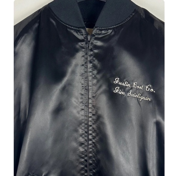 Vintage Men's Justin Boot Co. Bw Westernwear’ Silky Black  Bomber Jacket • M - Picture 4 of 10